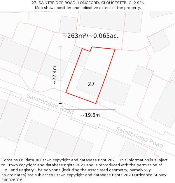 27, SAINTBRIDGE ROAD, LONGFORD, GLOUCESTER, GL2 9FN: Plot and title map