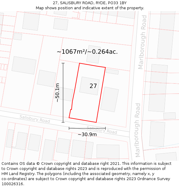 27, SALISBURY ROAD, RYDE, PO33 1BY: Plot and title map