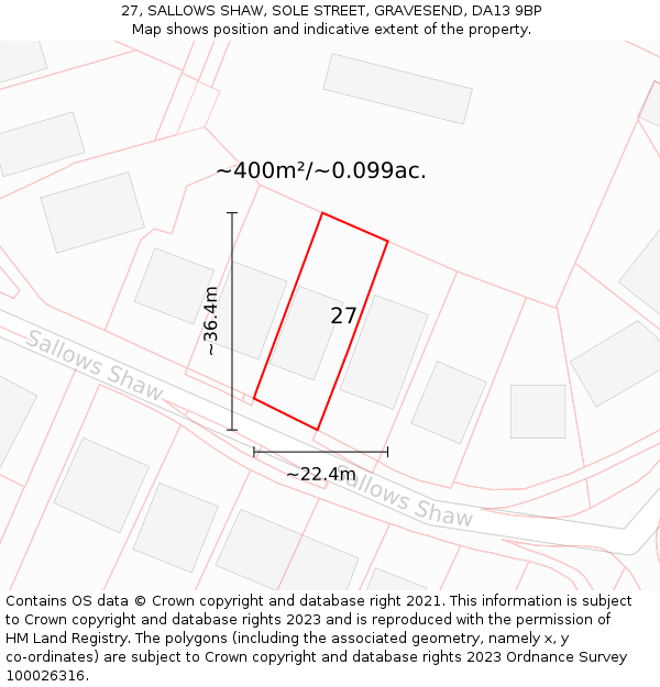 27, SALLOWS SHAW, SOLE STREET, GRAVESEND, DA13 9BP: Plot and title map