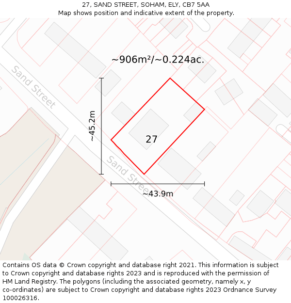 27, SAND STREET, SOHAM, ELY, CB7 5AA: Plot and title map