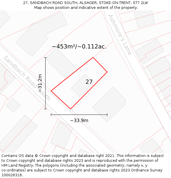 27, SANDBACH ROAD SOUTH, ALSAGER, STOKE-ON-TRENT, ST7 2LW: Plot and title map