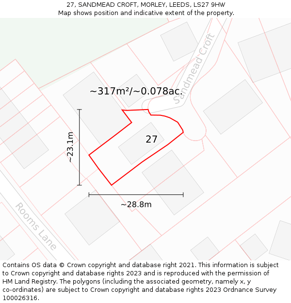 27, SANDMEAD CROFT, MORLEY, LEEDS, LS27 9HW: Plot and title map