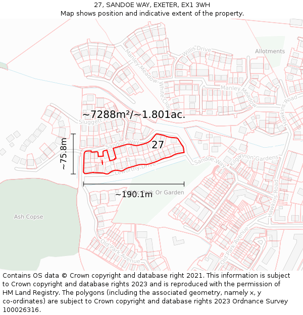 27, SANDOE WAY, EXETER, EX1 3WH: Plot and title map