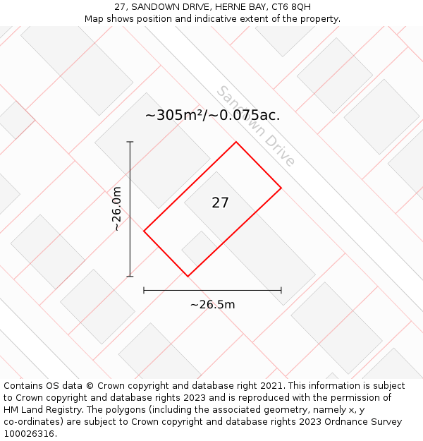 27, SANDOWN DRIVE, HERNE BAY, CT6 8QH: Plot and title map