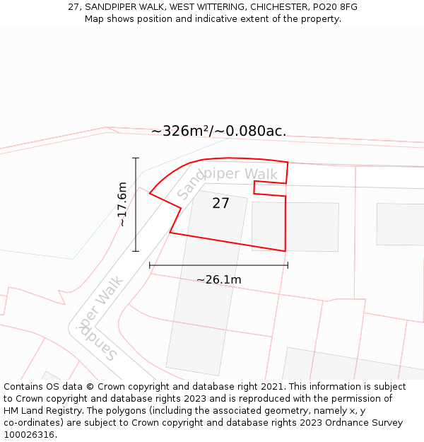 27, SANDPIPER WALK, WEST WITTERING, CHICHESTER, PO20 8FG: Plot and title map