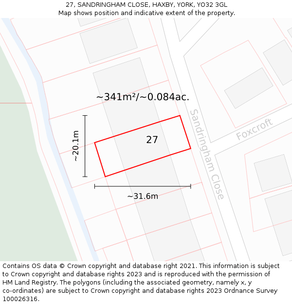 27, SANDRINGHAM CLOSE, HAXBY, YORK, YO32 3GL: Plot and title map