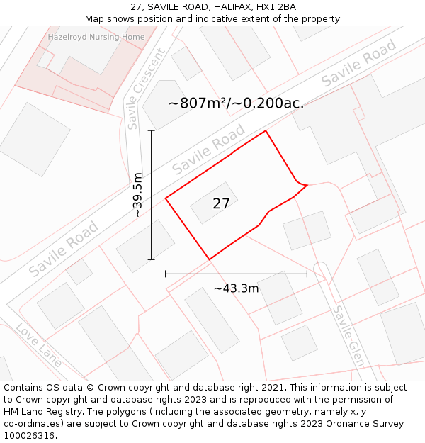 27, SAVILE ROAD, HALIFAX, HX1 2BA: Plot and title map