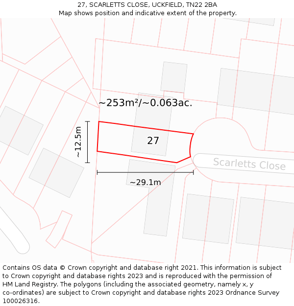 27, SCARLETTS CLOSE, UCKFIELD, TN22 2BA: Plot and title map