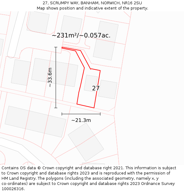 27, SCRUMPY WAY, BANHAM, NORWICH, NR16 2SU: Plot and title map