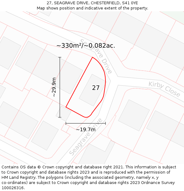 27, SEAGRAVE DRIVE, CHESTERFIELD, S41 0YE: Plot and title map