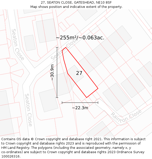 27, SEATON CLOSE, GATESHEAD, NE10 8SF: Plot and title map