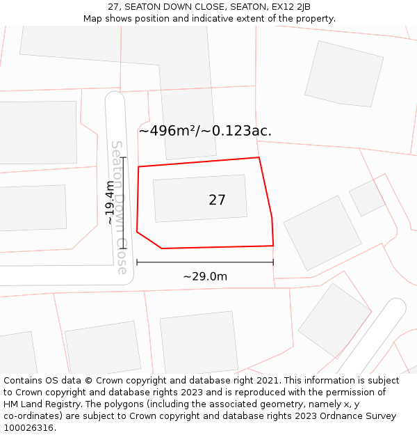 27, SEATON DOWN CLOSE, SEATON, EX12 2JB: Plot and title map