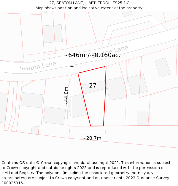 27, SEATON LANE, HARTLEPOOL, TS25 1JG: Plot and title map