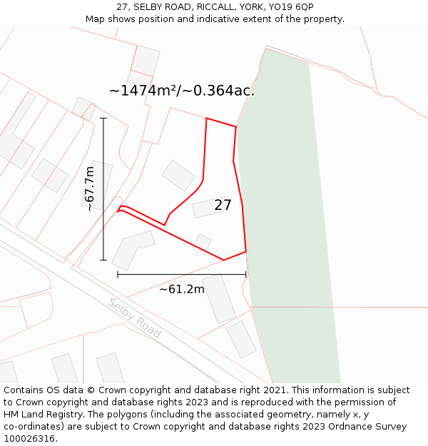 27, SELBY ROAD, RICCALL, YORK, YO19 6QP: Plot and title map