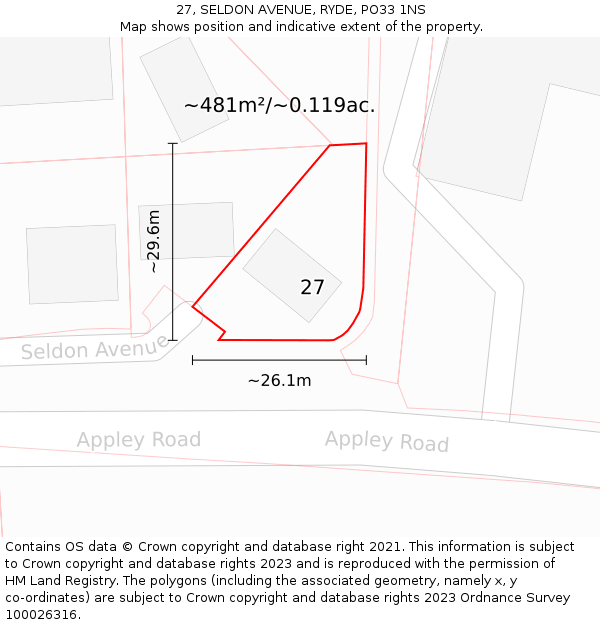 27, SELDON AVENUE, RYDE, PO33 1NS: Plot and title map