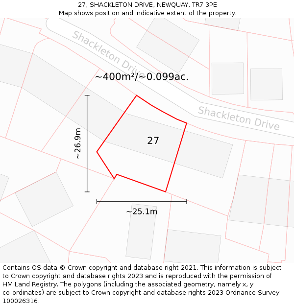 27, SHACKLETON DRIVE, NEWQUAY, TR7 3PE: Plot and title map