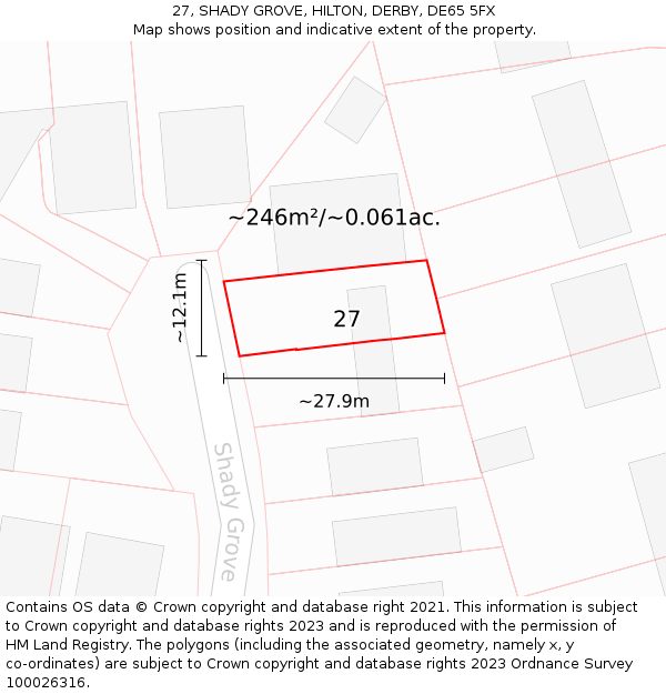 27, SHADY GROVE, HILTON, DERBY, DE65 5FX: Plot and title map