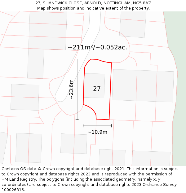 27, SHANDWICK CLOSE, ARNOLD, NOTTINGHAM, NG5 8AZ: Plot and title map