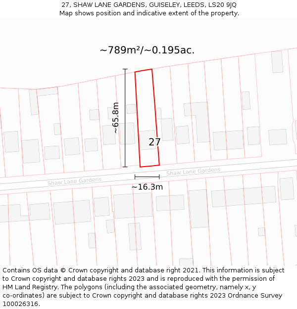 27, SHAW LANE GARDENS, GUISELEY, LEEDS, LS20 9JQ: Plot and title map