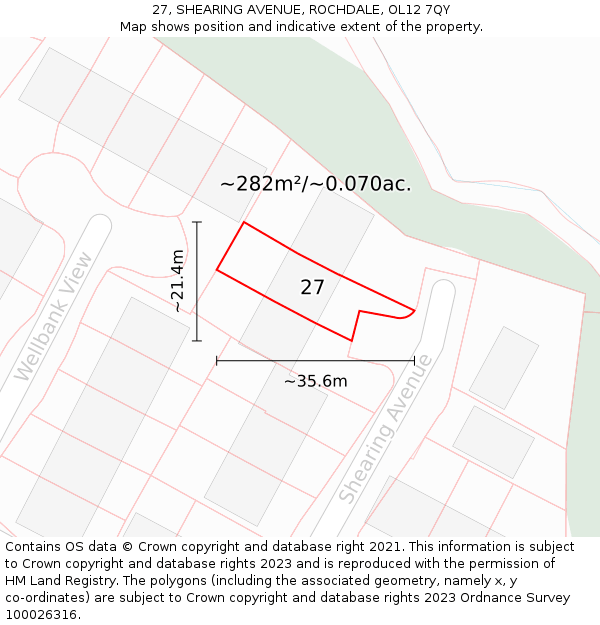 27, SHEARING AVENUE, ROCHDALE, OL12 7QY: Plot and title map