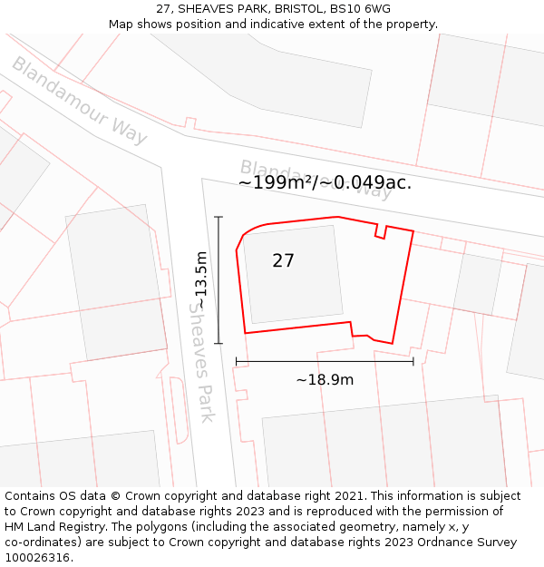 27, SHEAVES PARK, BRISTOL, BS10 6WG: Plot and title map