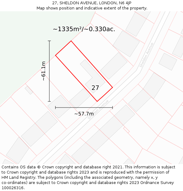 27, SHELDON AVENUE, LONDON, N6 4JP: Plot and title map