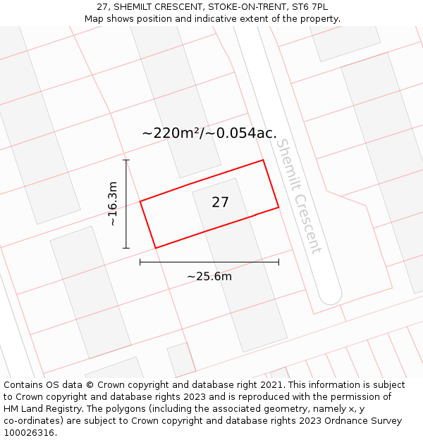 27, SHEMILT CRESCENT, STOKE-ON-TRENT, ST6 7PL: Plot and title map