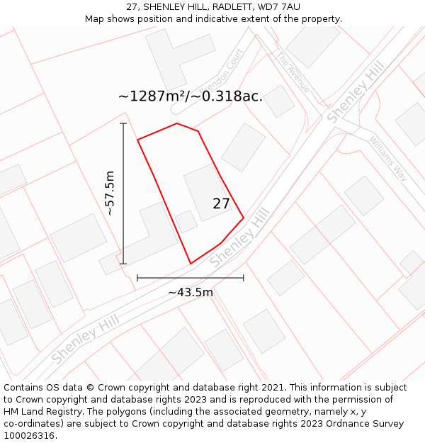 27, SHENLEY HILL, RADLETT, WD7 7AU: Plot and title map