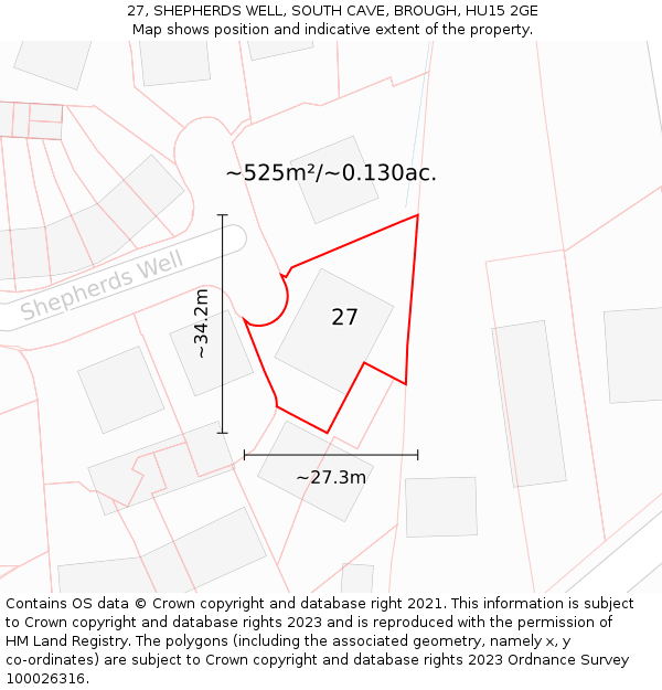 27, SHEPHERDS WELL, SOUTH CAVE, BROUGH, HU15 2GE: Plot and title map