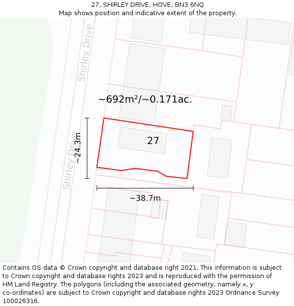 27, SHIRLEY DRIVE, HOVE, BN3 6NQ: Plot and title map