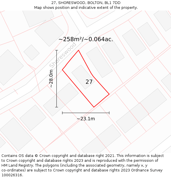 27, SHORESWOOD, BOLTON, BL1 7DD: Plot and title map