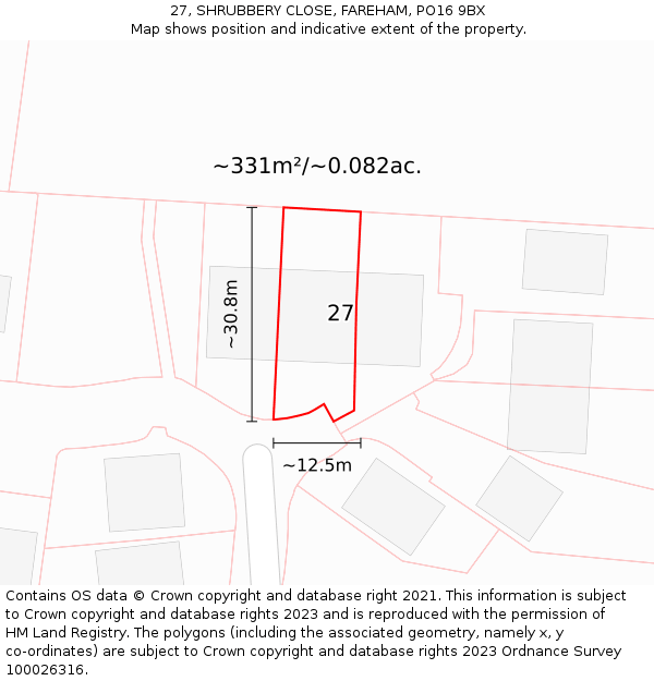 27, SHRUBBERY CLOSE, FAREHAM, PO16 9BX: Plot and title map