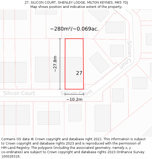 27, SILICON COURT, SHENLEY LODGE, MILTON KEYNES, MK5 7DJ: Plot and title map