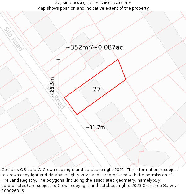 27, SILO ROAD, GODALMING, GU7 3PA: Plot and title map
