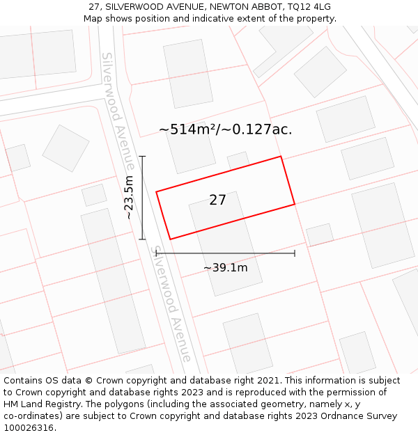 27, SILVERWOOD AVENUE, NEWTON ABBOT, TQ12 4LG: Plot and title map