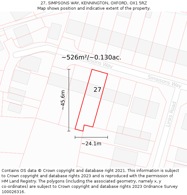 27, SIMPSONS WAY, KENNINGTON, OXFORD, OX1 5RZ: Plot and title map