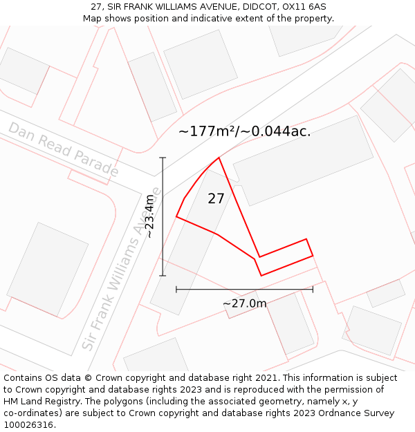 27, SIR FRANK WILLIAMS AVENUE, DIDCOT, OX11 6AS: Plot and title map