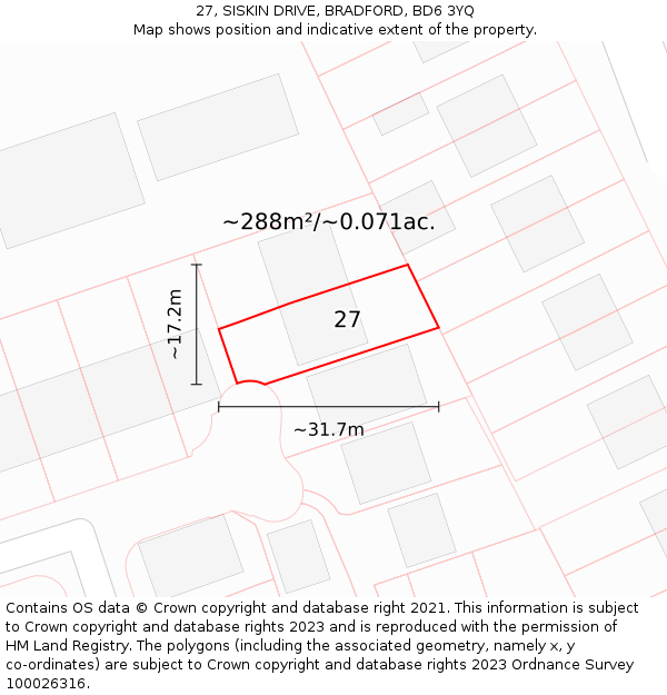 27, SISKIN DRIVE, BRADFORD, BD6 3YQ: Plot and title map