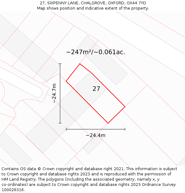 27, SIXPENNY LANE, CHALGROVE, OXFORD, OX44 7YD: Plot and title map