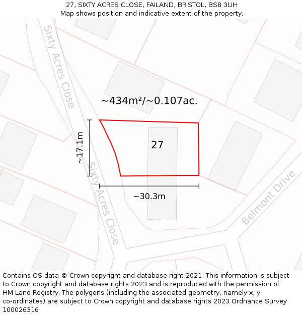 27, SIXTY ACRES CLOSE, FAILAND, BRISTOL, BS8 3UH: Plot and title map