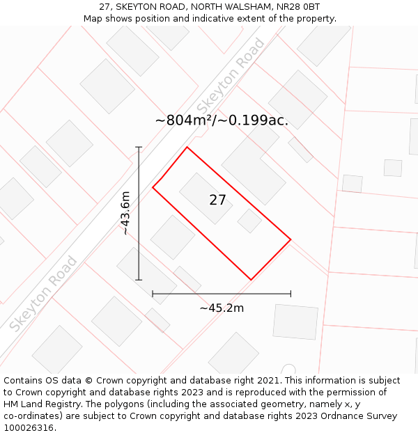 27, SKEYTON ROAD, NORTH WALSHAM, NR28 0BT: Plot and title map