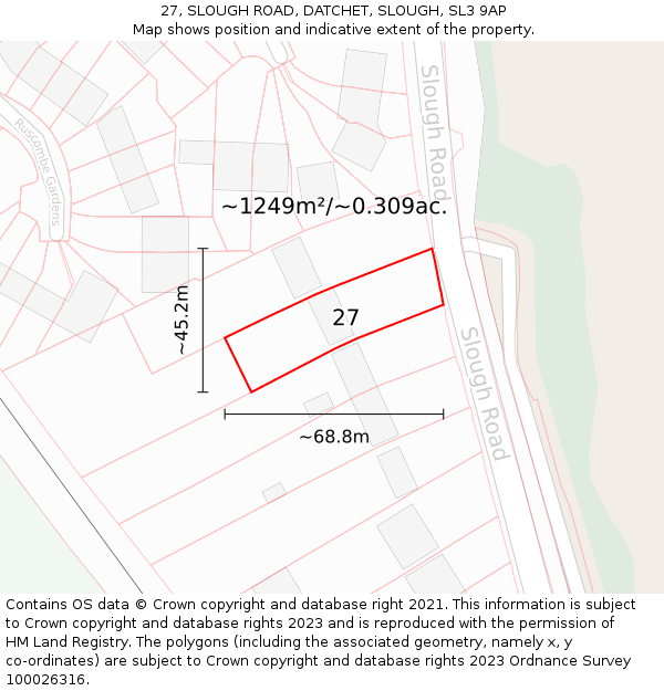 27, SLOUGH ROAD, DATCHET, SLOUGH, SL3 9AP: Plot and title map