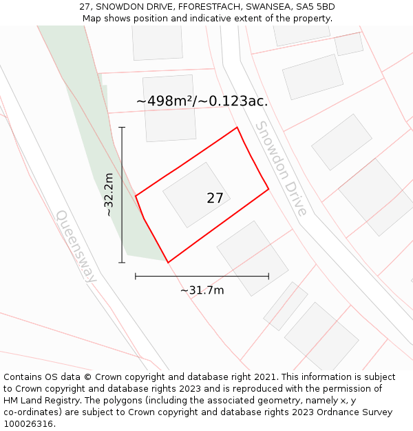 27, SNOWDON DRIVE, FFORESTFACH, SWANSEA, SA5 5BD: Plot and title map