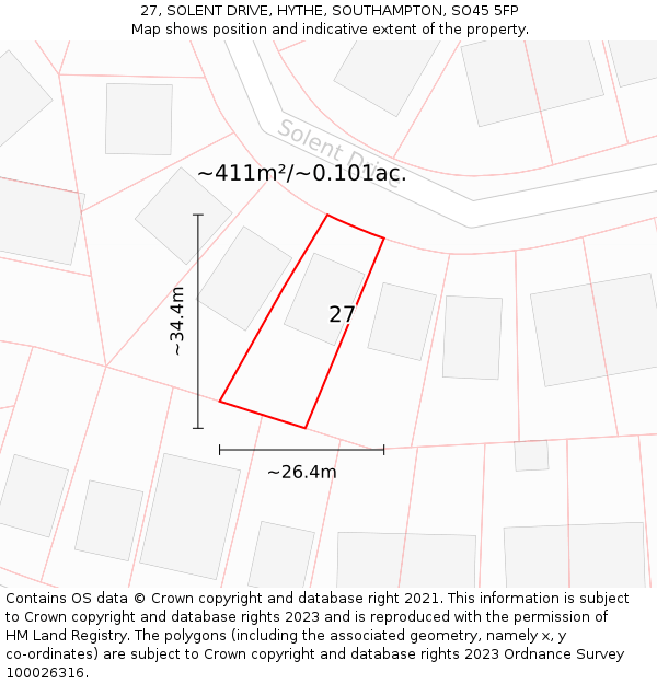 27, SOLENT DRIVE, HYTHE, SOUTHAMPTON, SO45 5FP: Plot and title map