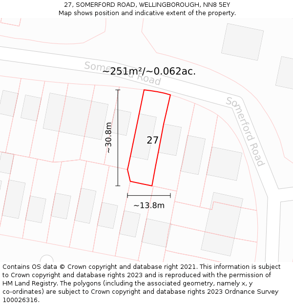 27, SOMERFORD ROAD, WELLINGBOROUGH, NN8 5EY: Plot and title map