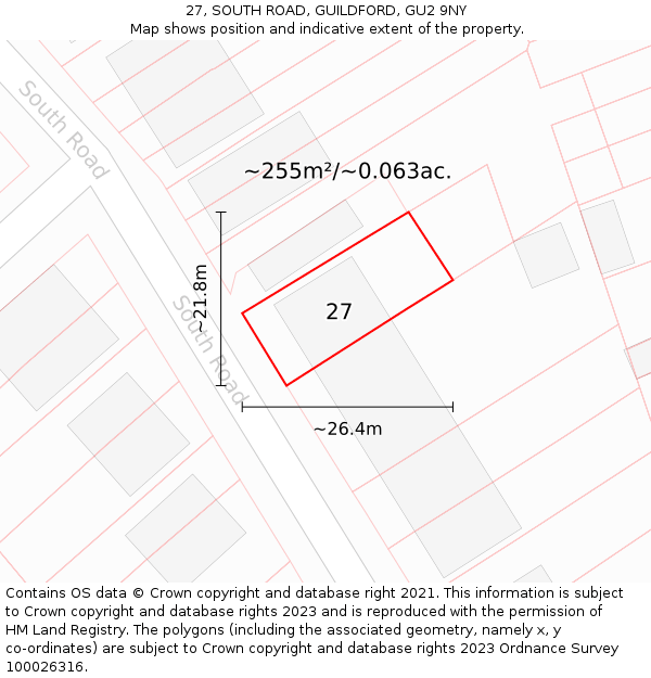 27, SOUTH ROAD, GUILDFORD, GU2 9NY: Plot and title map