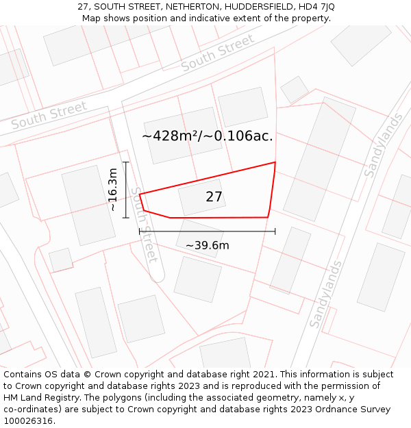 27, SOUTH STREET, NETHERTON, HUDDERSFIELD, HD4 7JQ: Plot and title map