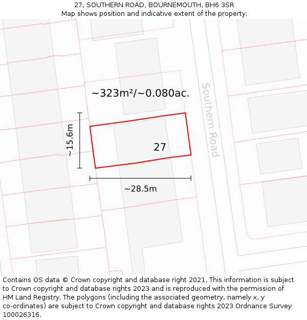 27, SOUTHERN ROAD, BOURNEMOUTH, BH6 3SR: Plot and title map