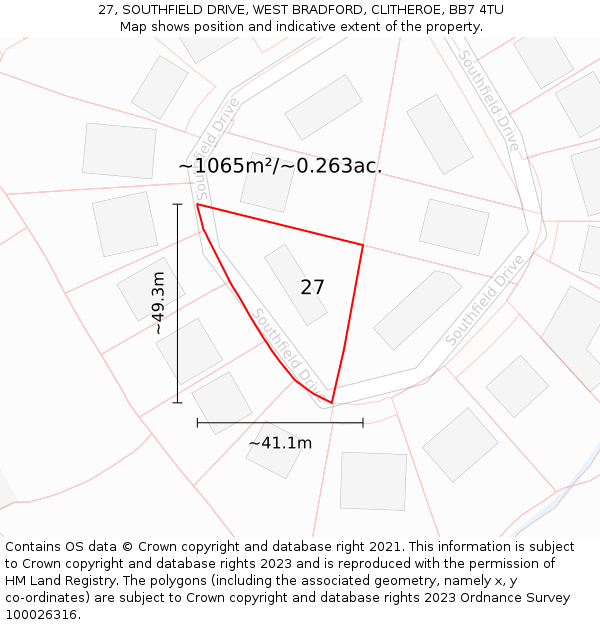 27, SOUTHFIELD DRIVE, WEST BRADFORD, CLITHEROE, BB7 4TU: Plot and title map