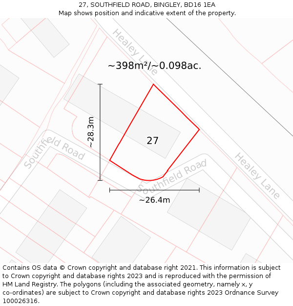 27, SOUTHFIELD ROAD, BINGLEY, BD16 1EA: Plot and title map